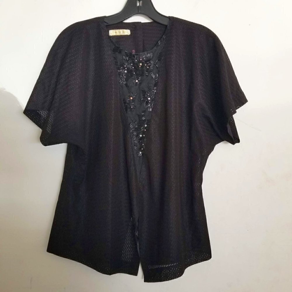 Jeong Ah Kim Short Sleeve Beaded Sheer Blouse Lg